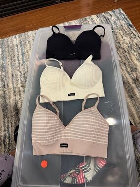 Lucky Brand Ribbed Bralette Trio in Black, Cream & Blush